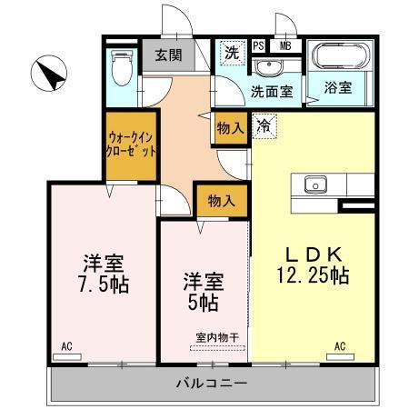 ボナール中の島 A(2LDK/2階)の間取り写真