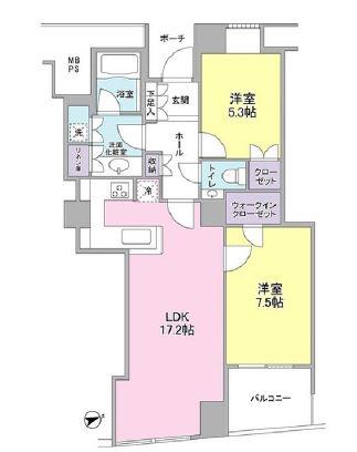 品川Vタワー(2LDK/21階)の間取り写真