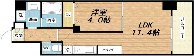 プレジオ鎗屋町(1LDK/4階)の間取り写真