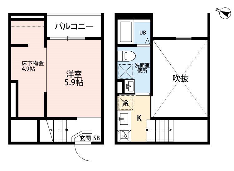 FORCE高畑(1K/1階)の間取り写真