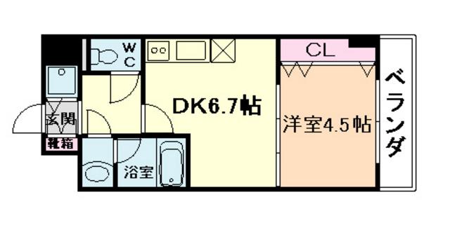 ONE ROOF FLAT FUKUSHIMA(1DK/10階)の間取り写真