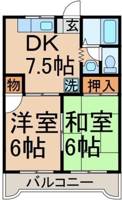 フラッツ藤(2DK/2階)の間取り写真