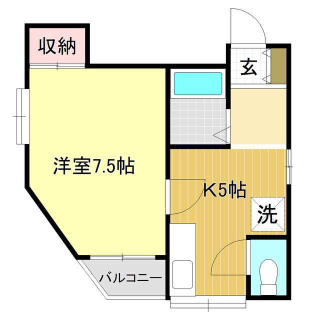八反町ウイング(1K/2階)の間取り写真