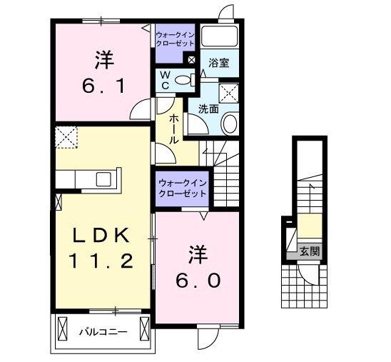コーネル若月II(2LDK/2階)の間取り写真