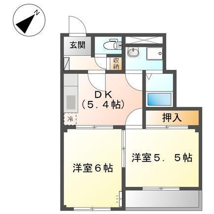 サンハイツ山ノ手(2DK/1階)の間取り写真