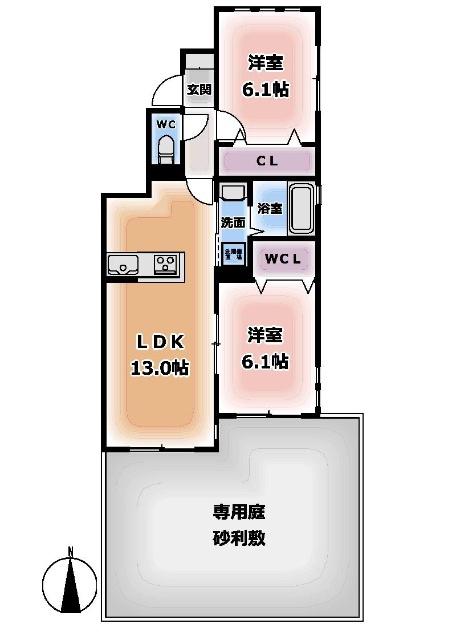 TRADS-ウエスト(2LDK/1階)の間取り写真