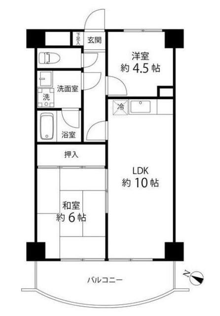篠崎サングリーンビル(2LDK/7階)の間取り写真