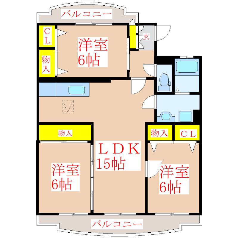 YSBLD X(3LDK/4階)の間取り写真