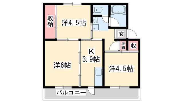 ビレッジハウス志染15号棟(3K/3階)の間取り写真