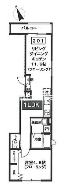 シエロブルー(1LDK/2階)の間取り写真