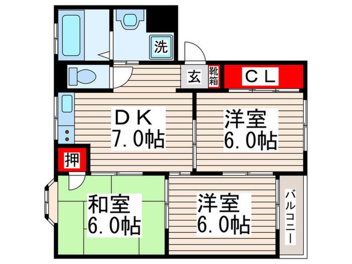 ウィンズ西葛西B(3DK/2階)の間取り写真