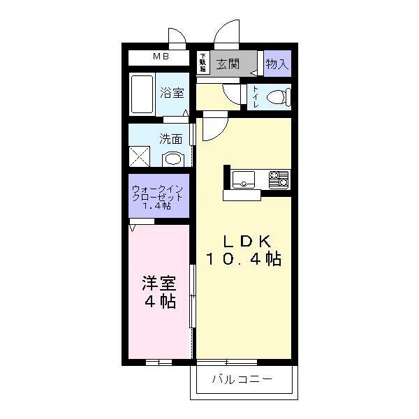 グレイス高見の里杉井(1LDK/2階)の間取り写真