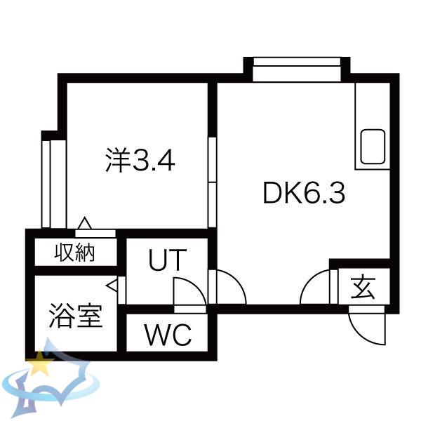 フラットJ発寒南(1DK/3階)の間取り写真