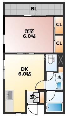 スプランドォール(1DK/2階)の間取り写真