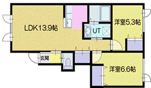 グランドウール千歳(2LDK/1階)の間取り写真