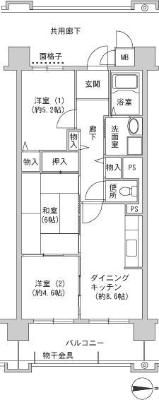 コーシャハイツ森之宮(3DK/4階)の間取り写真