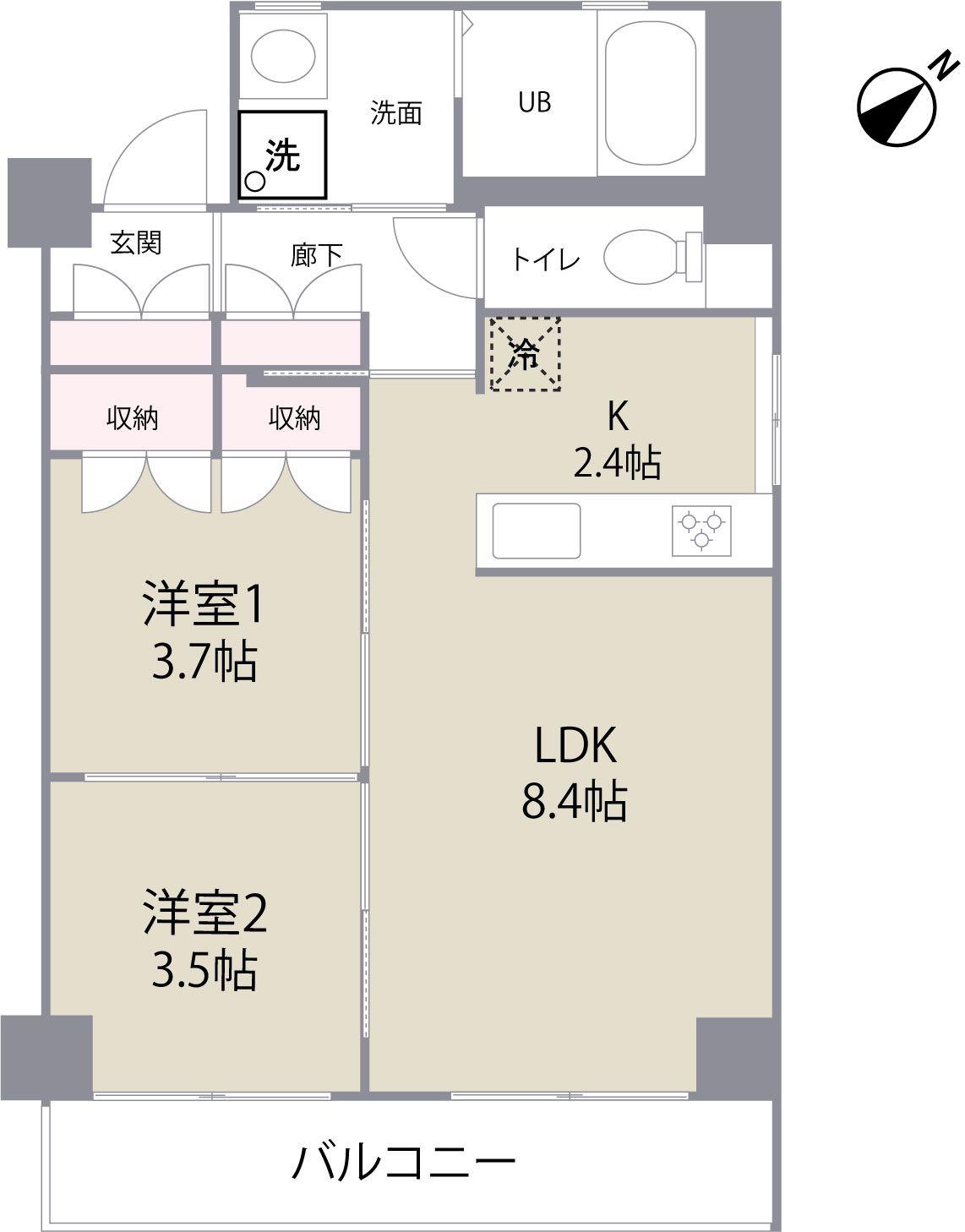 カーサリナート山王(2LDK/2階)の間取り写真