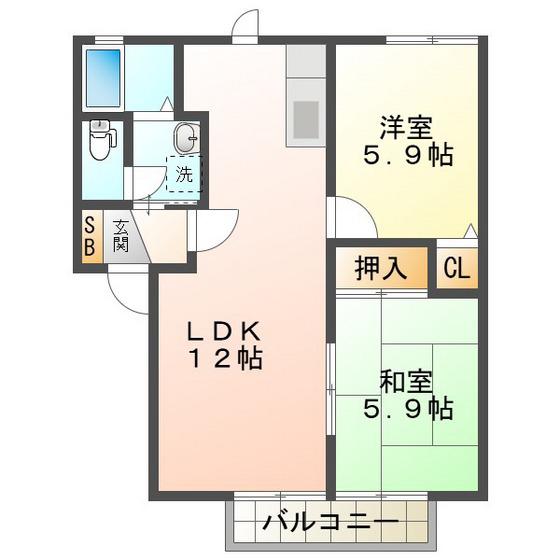ベイサージュ玉垣(2LDK/2階)の間取り写真