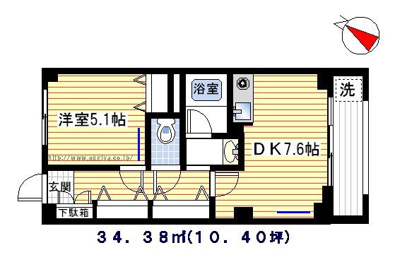ハウス小林(1DK/3階)の間取り写真
