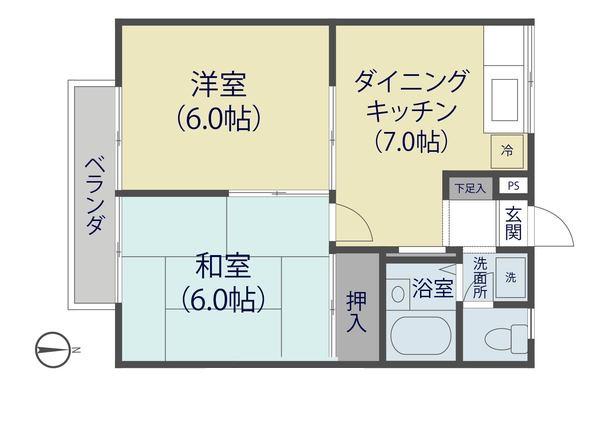 グランドハイツA(2DK/1階)の間取り写真