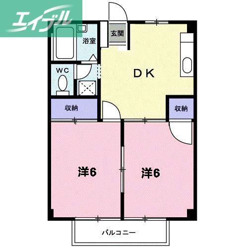 シティーハイツグリーンB棟(2DK/2階)の間取り写真