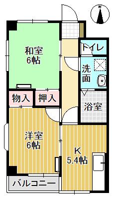 パレスドール砺波(2K/3階)の間取り写真