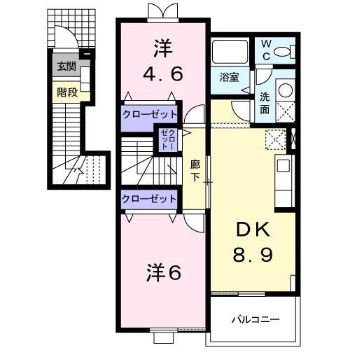 ワイフラットA・B(2DK/2階)の間取り写真