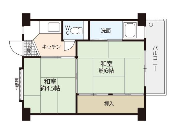ビレッジハウス畑賀 2号棟(2K/2階)の間取り写真