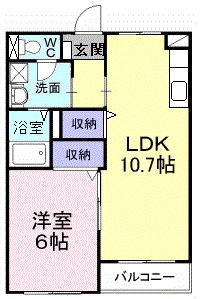 ヴィラ上住吉(1LDK/3階)の間取り写真