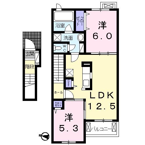 グラドゥアーレA(2LDK/2階)の間取り写真