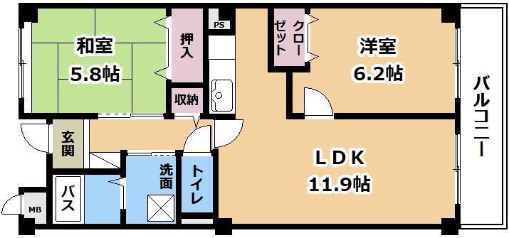 ロジュマン コシノハラ(2LDK/2階)の間取り写真