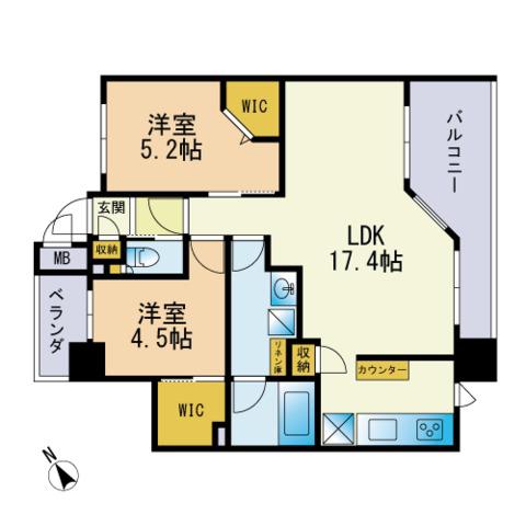GLAM美野島(2LDK/6階)の間取り写真