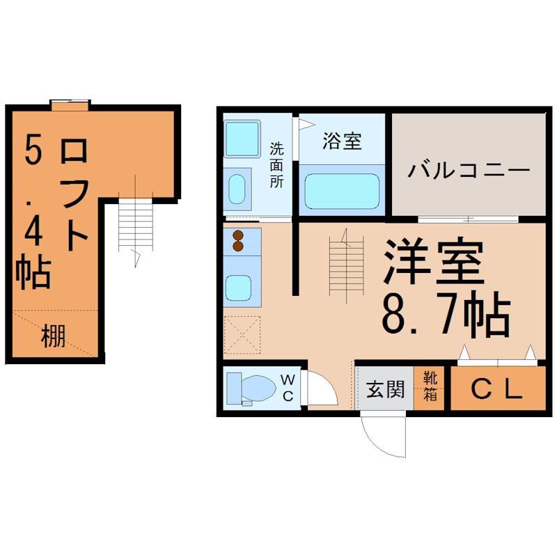 LUCK(1K/2階)の間取り写真