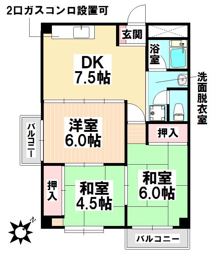 ヤマダイコーポ汐田(3DK/7階)の間取り写真