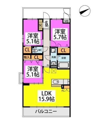 ステラガーデン(3LDK/2階)の間取り写真