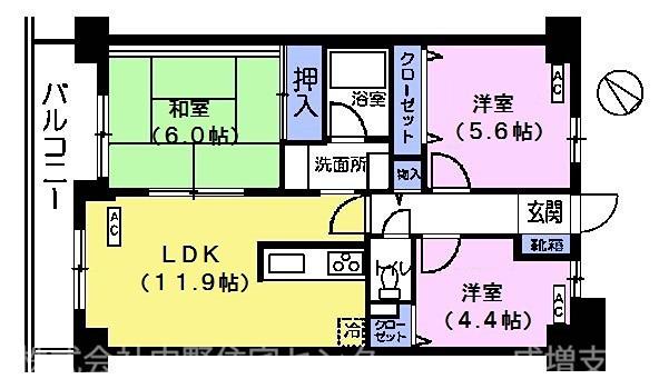 メルベーユ丸山台(3LDK/4階)の間取り写真