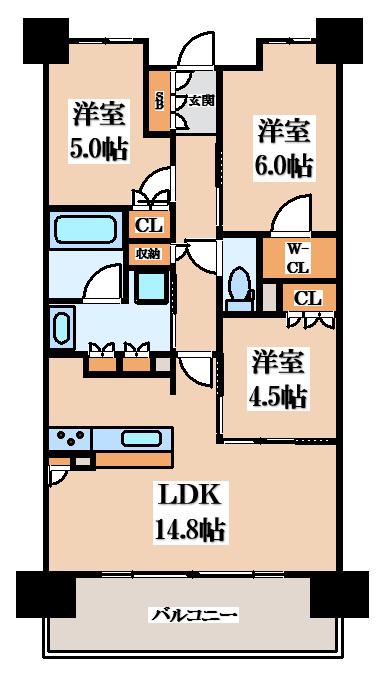 ファインレジデンス住道駅前(3LDK/3階)の間取り写真