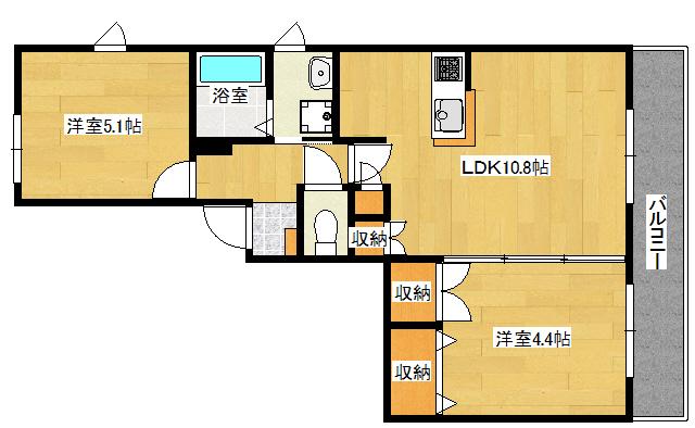 アーバンテラス東千田(2LDK/2階)の間取り写真