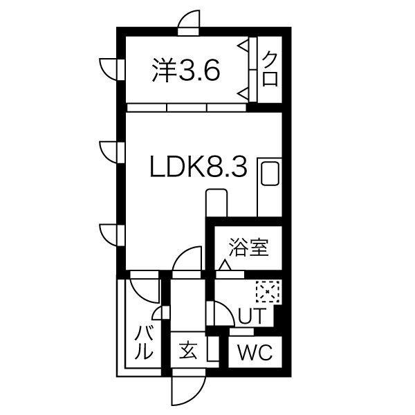 CALDO道徳公園 A(1LDK/1階)の間取り写真