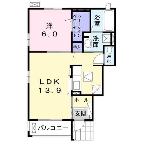ソシア・羽根井(1LDK/1階)の間取り写真