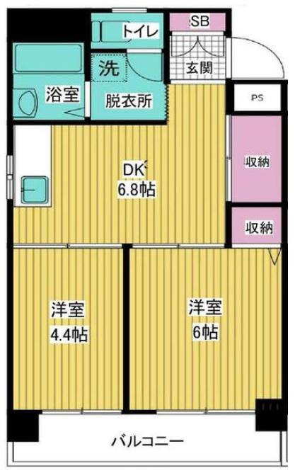 ハイコート甲子園(2DK/1階)の間取り写真