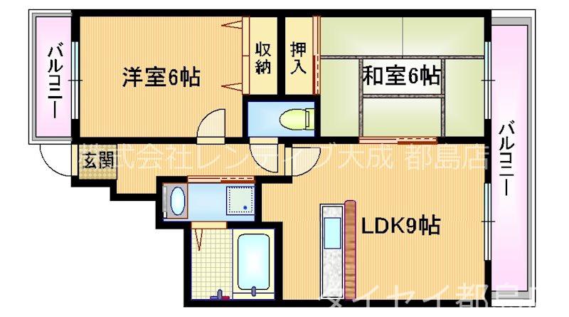 フロレアール都島(2LDK/7階)の間取り写真