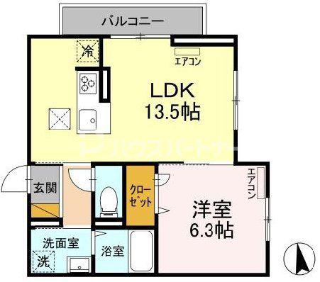 D-ROOM弁天3丁目 A棟(1LDK/1階)の間取り写真