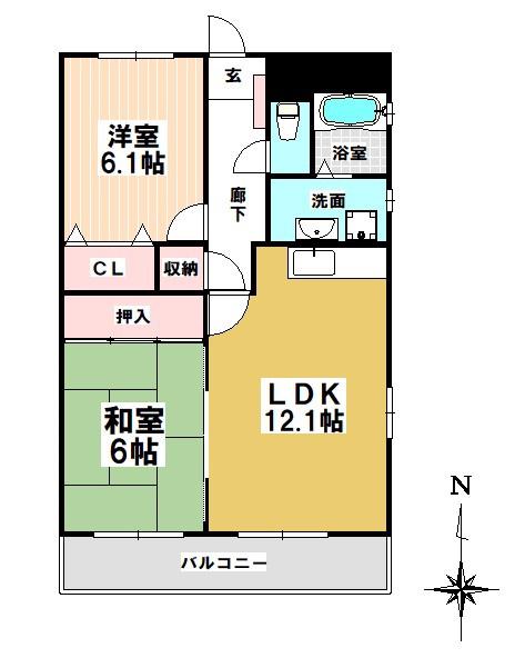 ベルドミール藤(2LDK/4階)の間取り写真