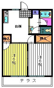 対比地ハイA(2DK/1階)の間取り写真