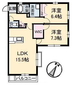 シャーメゾンI(2LDK/2階)の間取り写真