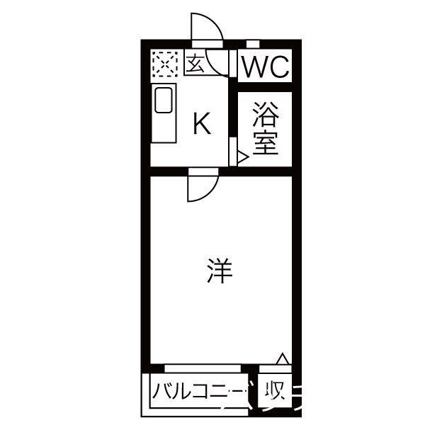 オークヴィラ黒川(1K/1階)の間取り写真