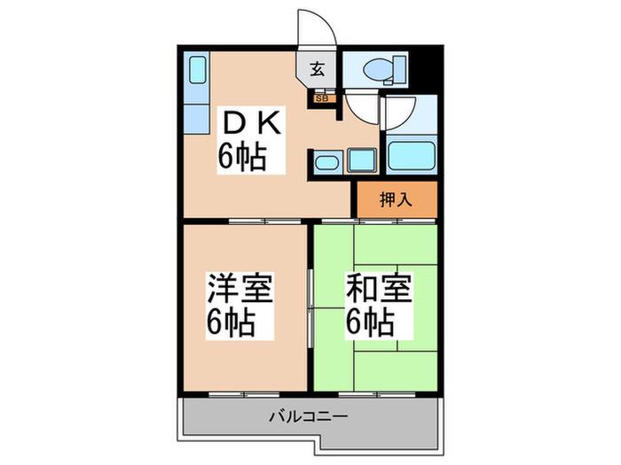 フォンテーヌ北原(2DK/3階)の間取り写真