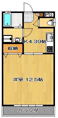 ウイングヴィラ枝野B(1K/2階)の間取り写真