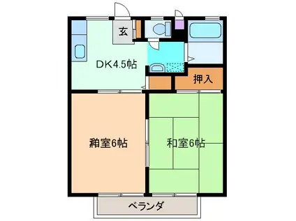 ボヌール 秀夏(2DK/1階)の間取り写真